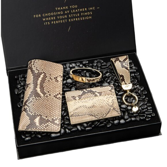 Real Python Leather Gift Set – Handmade Craft - Dry River Color